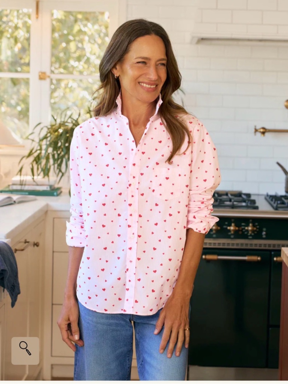 Frank & Eileen white Button-Down Shirt with pink Heart Print